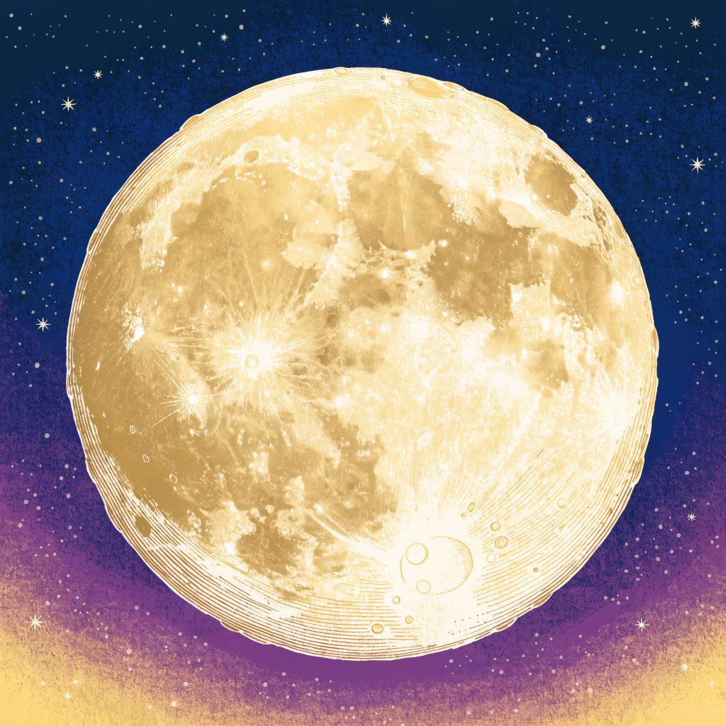 A close-up illustration of the full moon