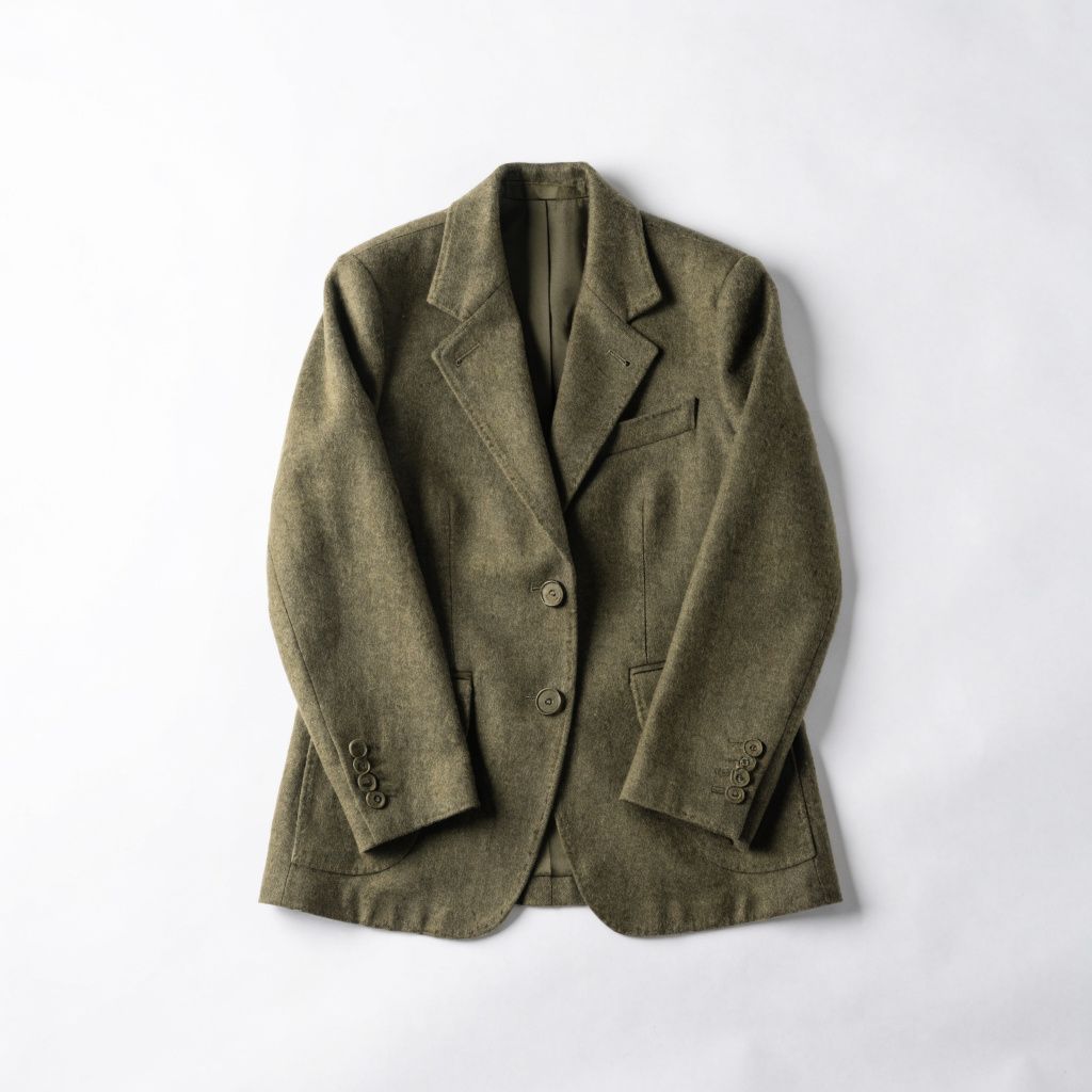 Flat-lay of the olive-green wool blazer