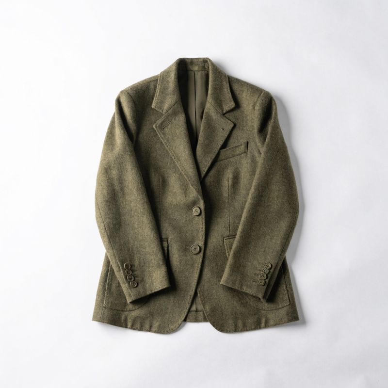 Flat-lay of the olive-green wool blazer