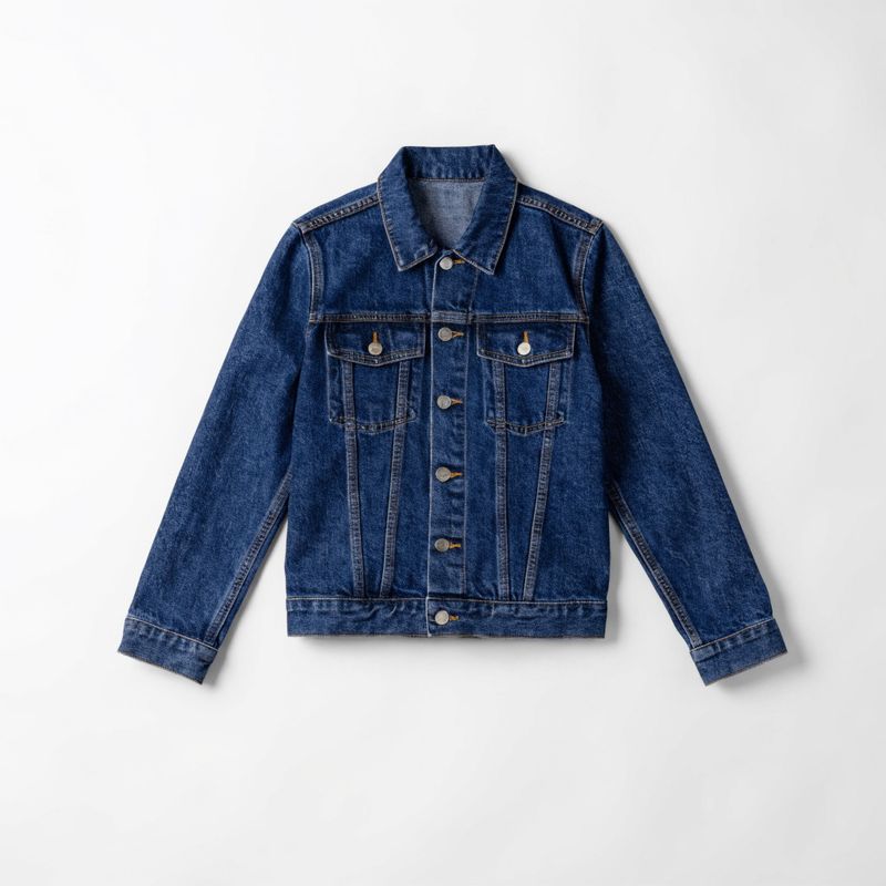 Flat-lay of the blue denim trucker jacket