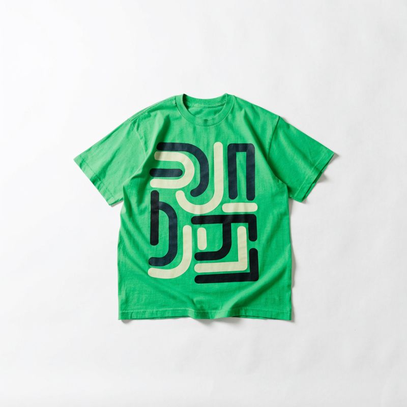 A lime-green graphic t-shirt