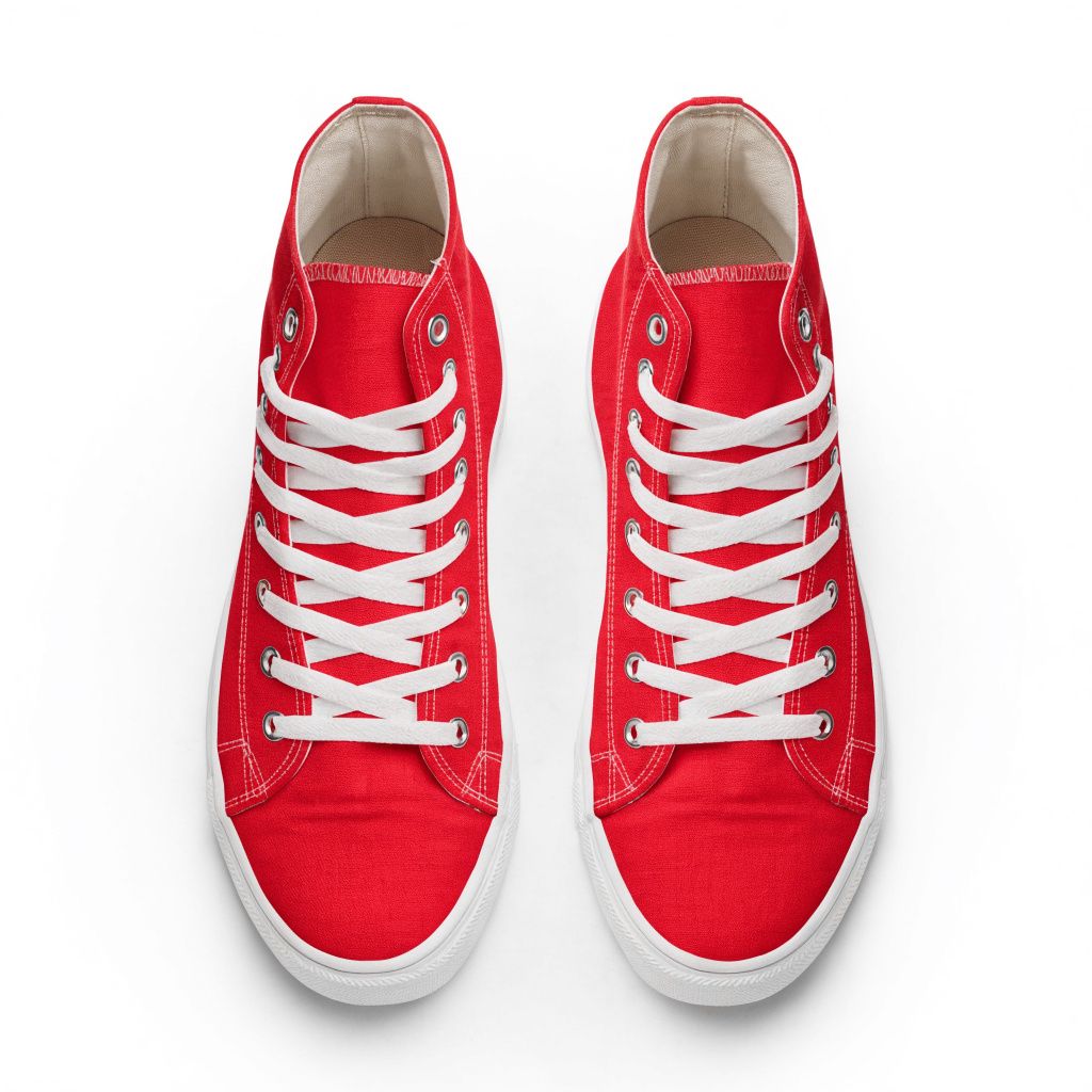 Red high-top canvas sneakers