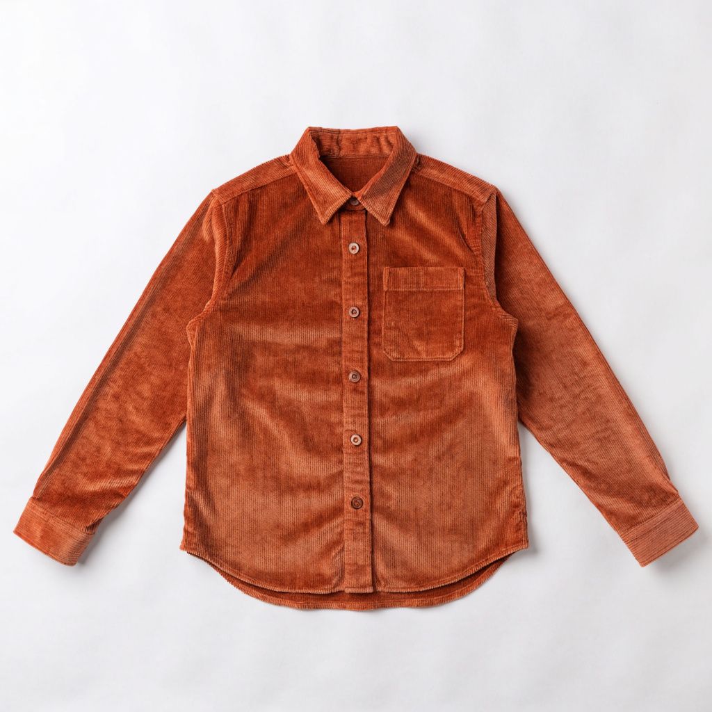 A rust-orange corduroy overshirt