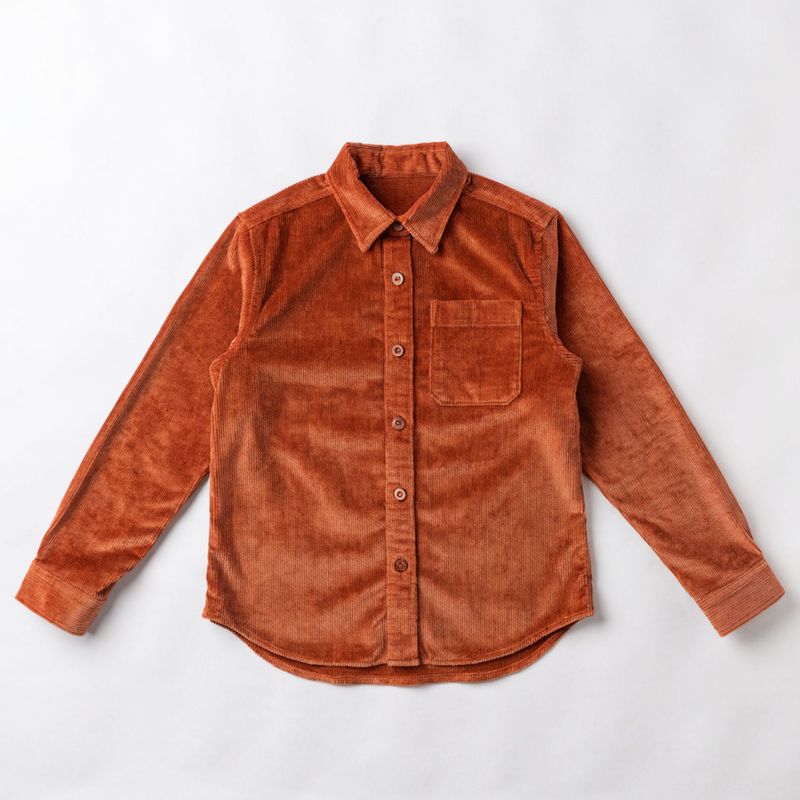 A rust-orange corduroy overshirt