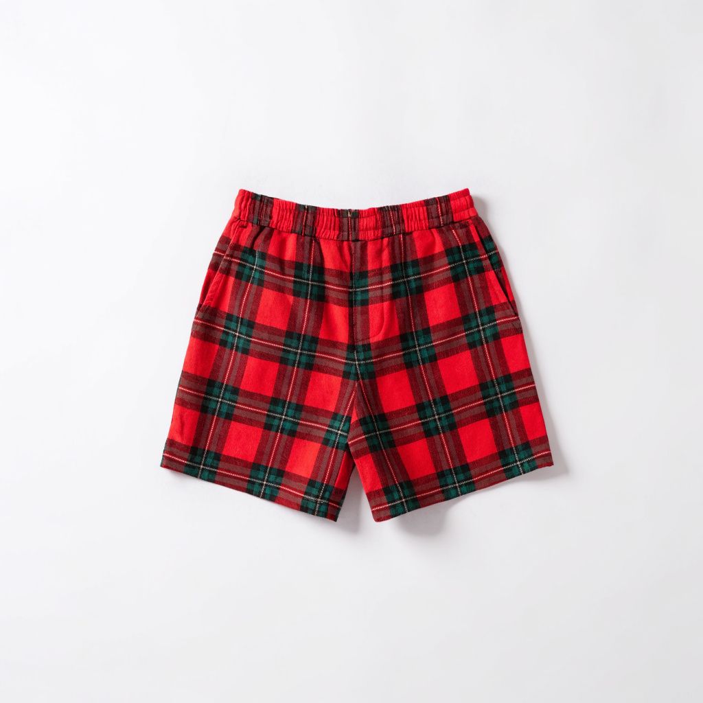 Red and green tartan plaid shorts