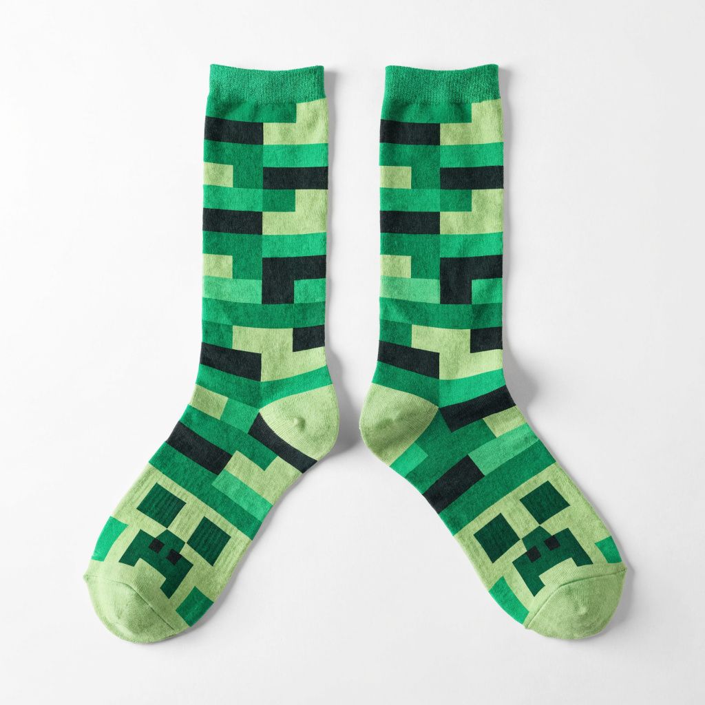 Green pixel-art knee-high socks