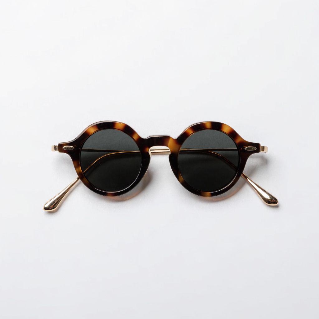 Round tortoiseshell sunglasses with gold arms