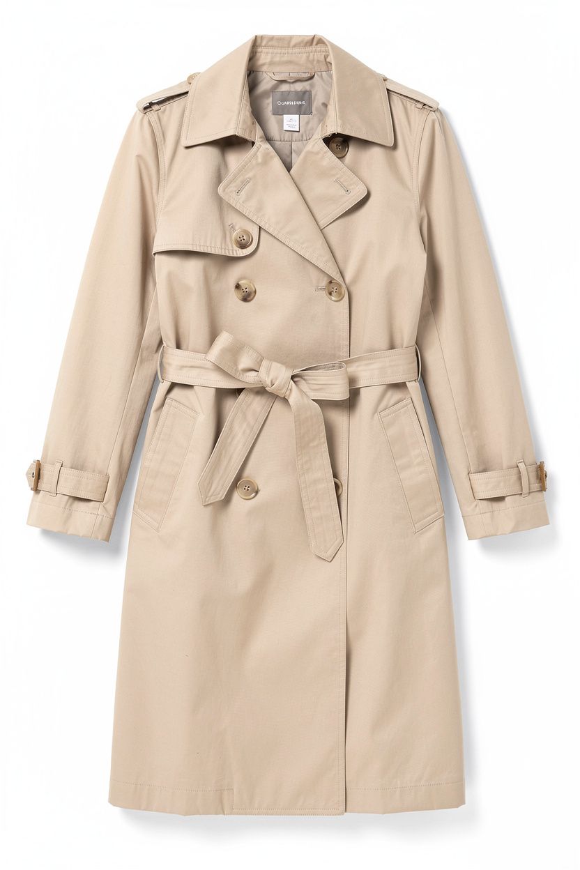 Flat-lay of a beige trench coat