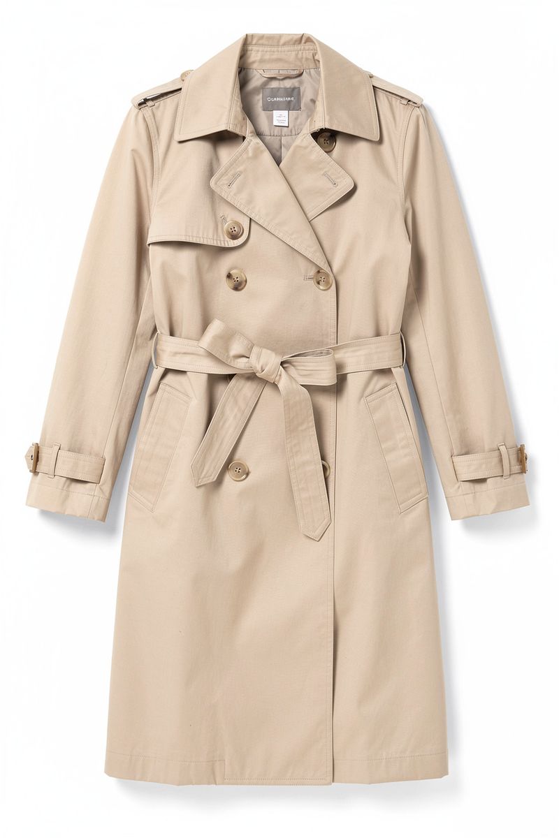 Flat-lay of a beige trench coat