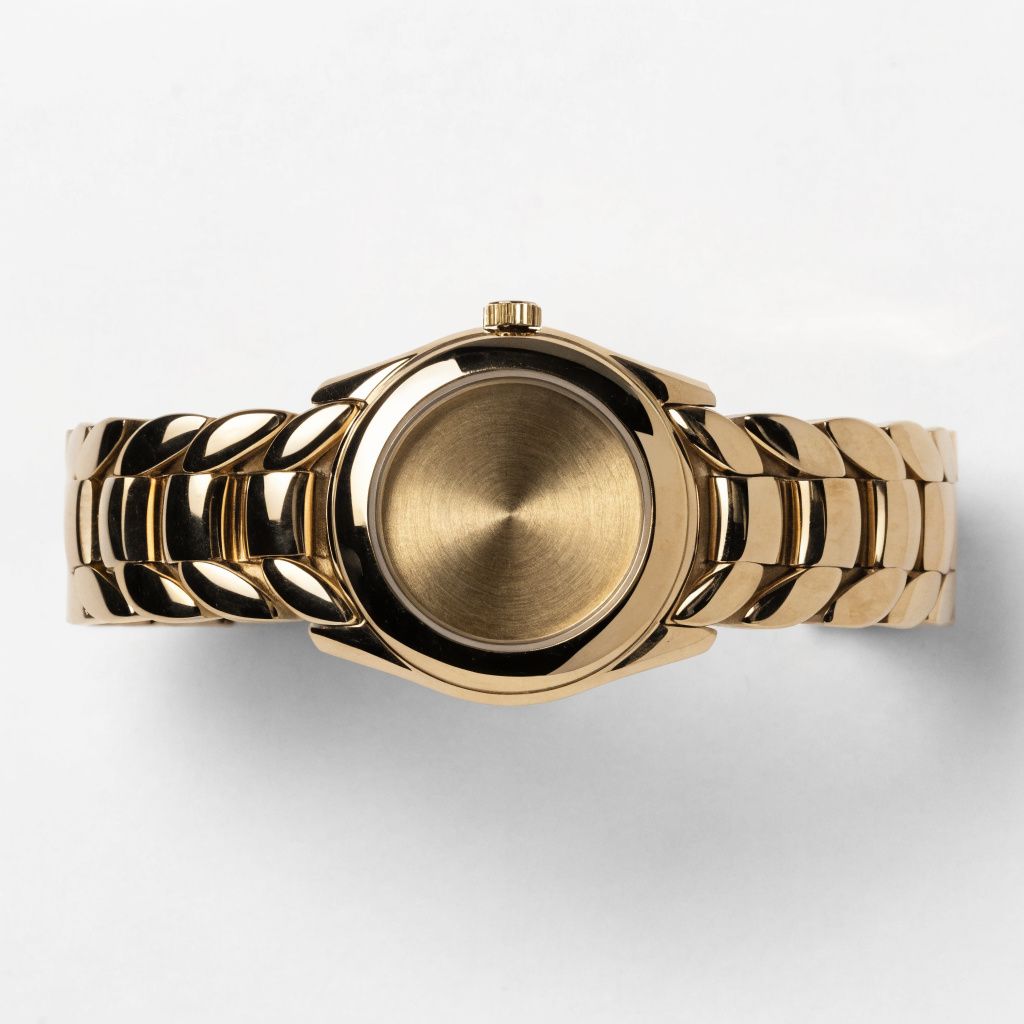 A large gold wristwatch