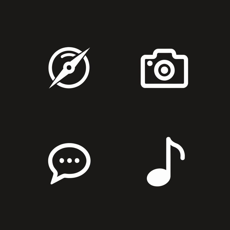 Four flat design app icons in white on a dark gray background