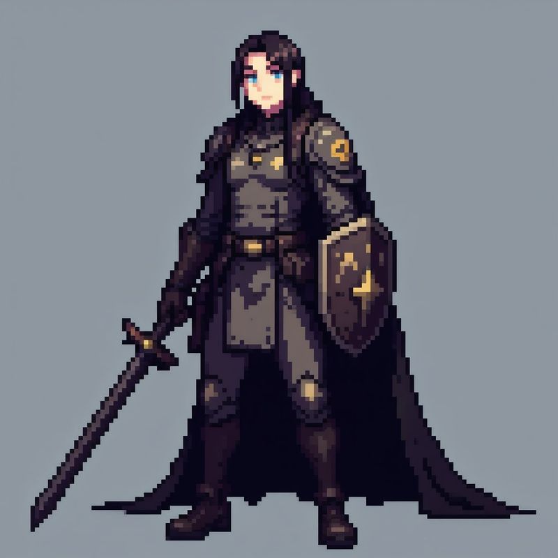 pixel art game asset, knight character, armored warrior, sword and shield, clean lines, vibrant colors, game-ready, professional pixel art style