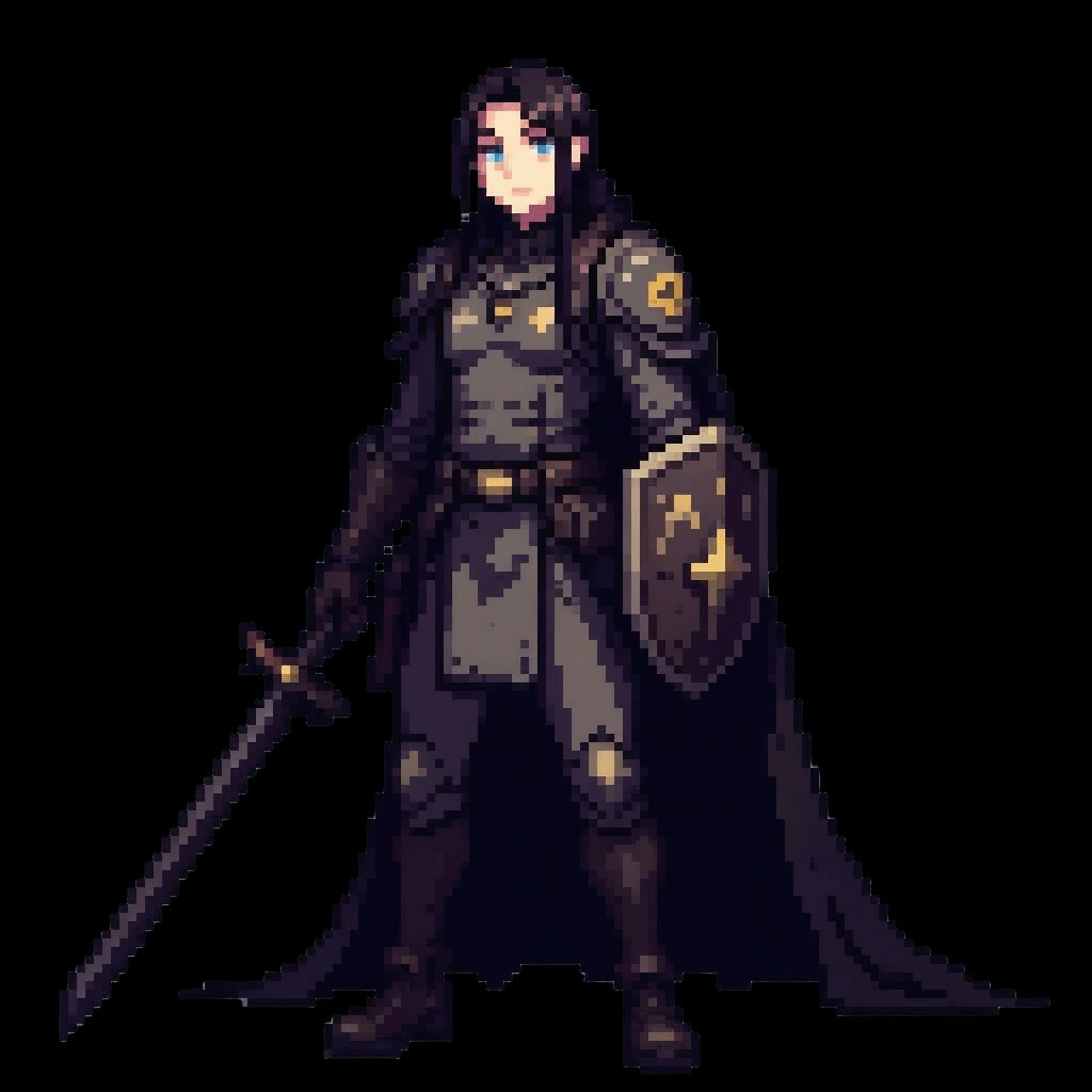 pixel art game asset, knight character, armored warrior, sword and shield, clean lines, vibrant colors, game-ready, professional pixel art style