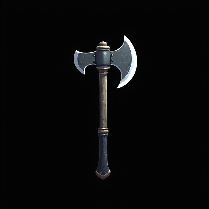 A pixel art axe game asset on a black background
