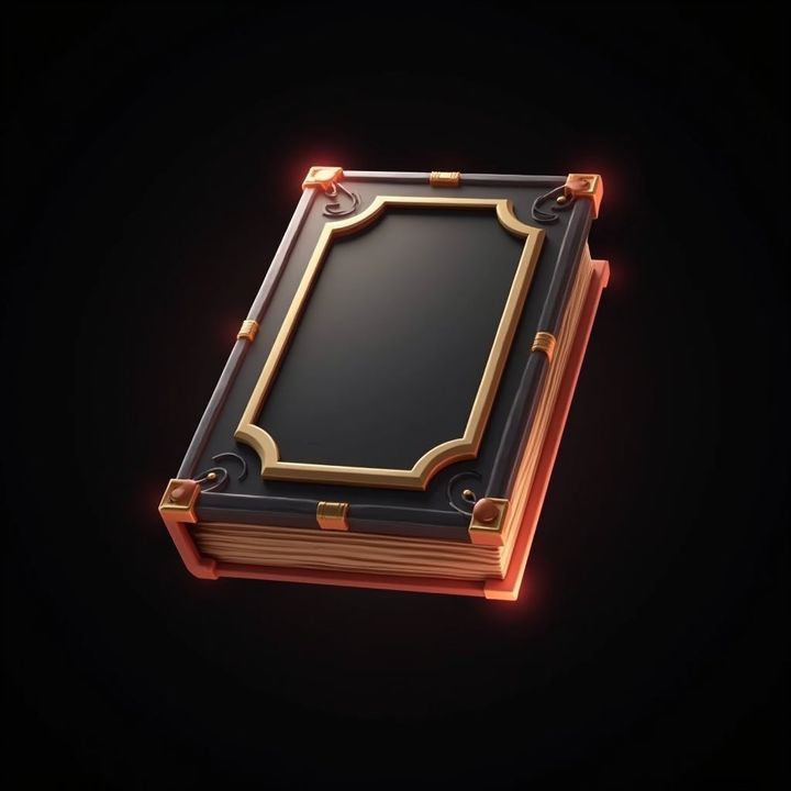 A pixel art spell book game asset on a black background