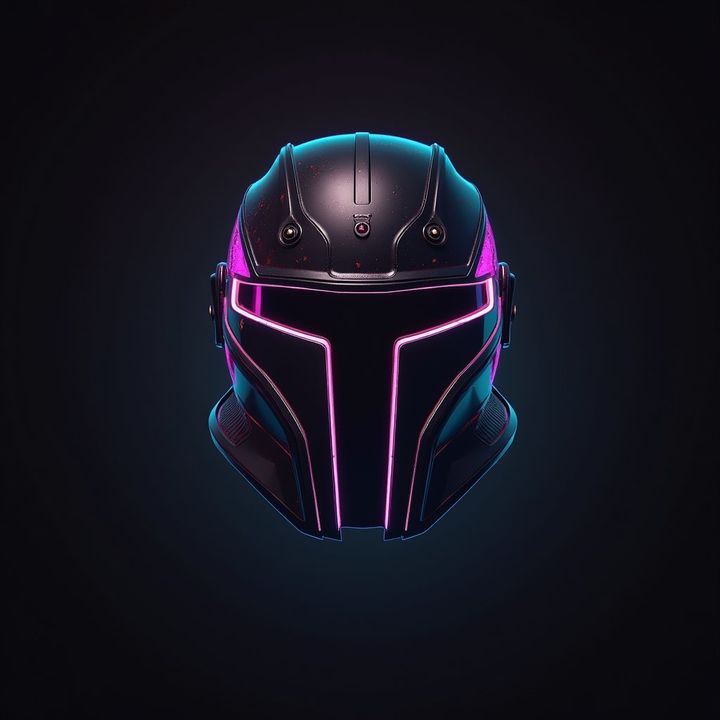 A glowing neon cyberpunk helmet game asset on a black background