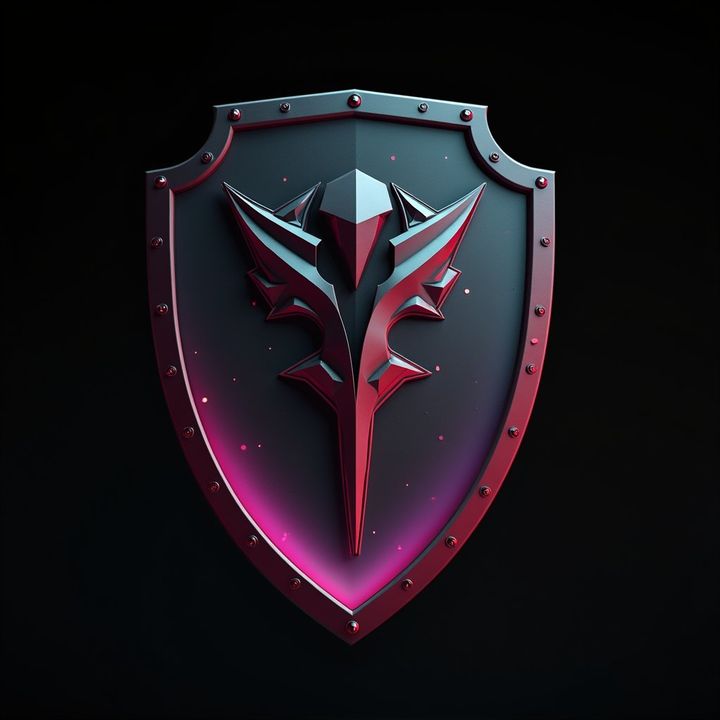 A glowing neon cyberpunk shield game asset on a black background