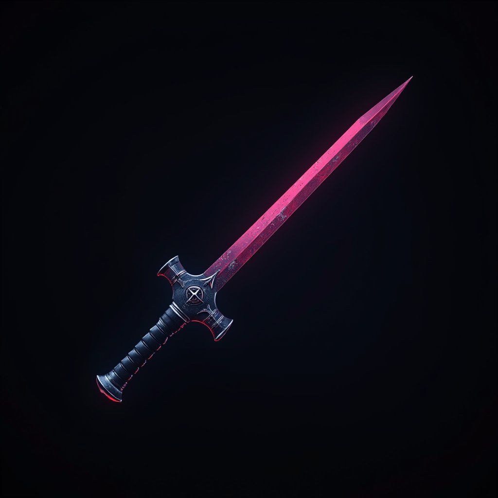 sword, neon cyberpunk gaming asset, black background