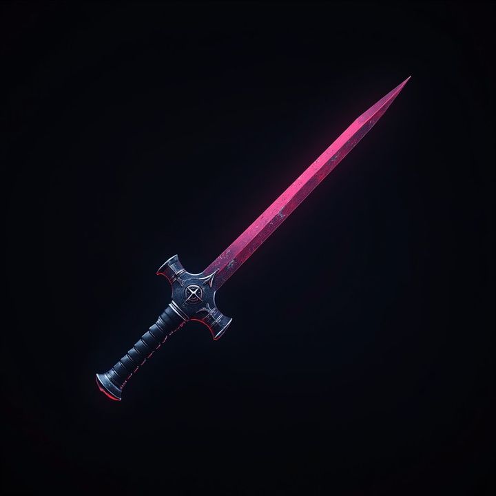 A glowing neon cyberpunk sword game asset on a black background