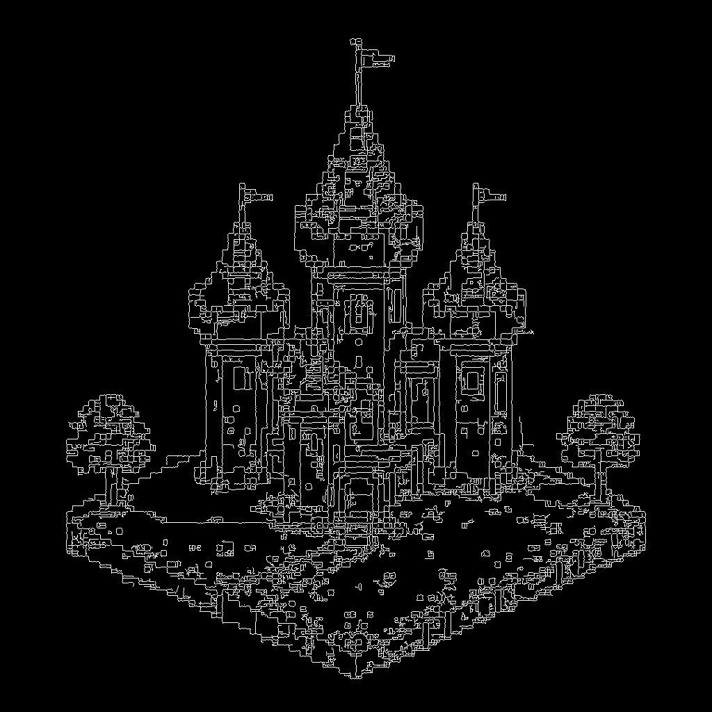 canny image of a castle, isometric tile, gaming asset, pixel art, pixel_art_style, black background