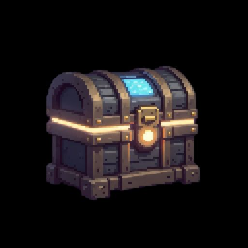 magical blue chest, gaming asset, pixel art, pixel_art_style, black background