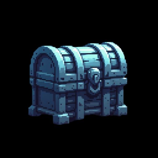 mechanical gear chest, gaming asset, pixel art, pixel_art_style, black background
