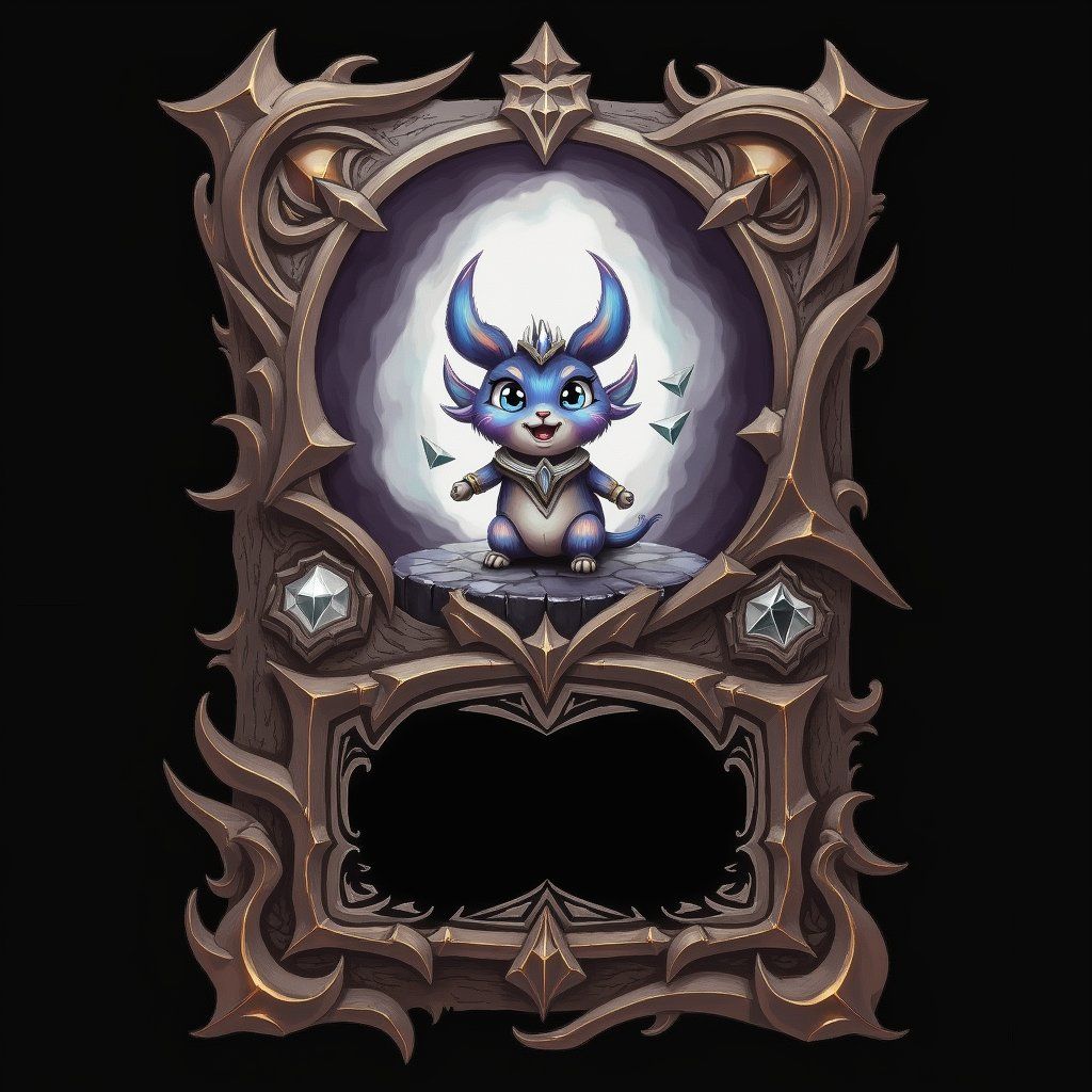 unicorn, trading card with fantasy artwork, ornate frame, gaming asset, black background