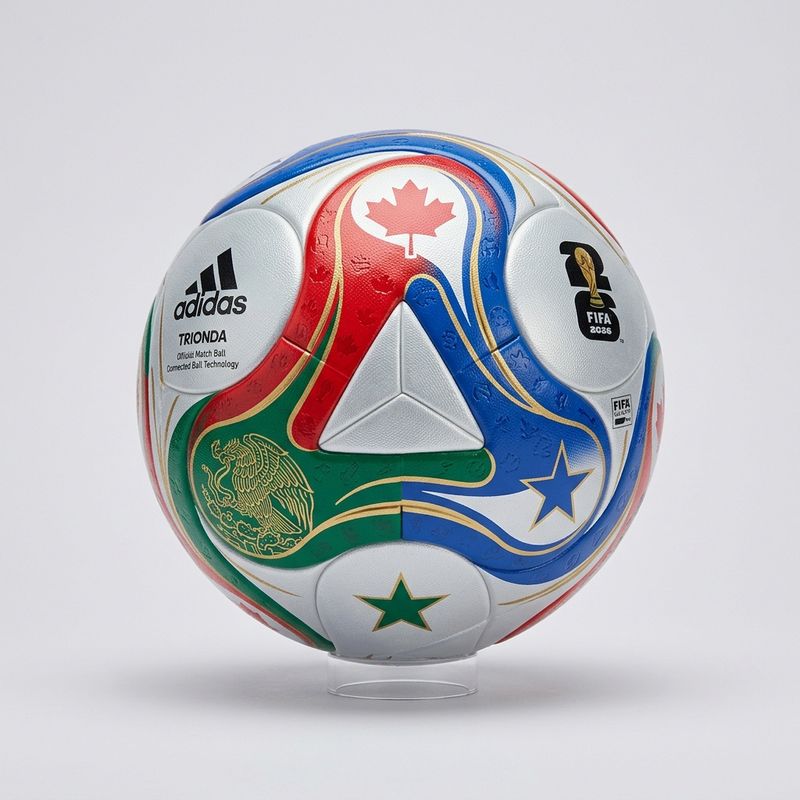 A studio product photo of a soccer ball on a plain light-gray background