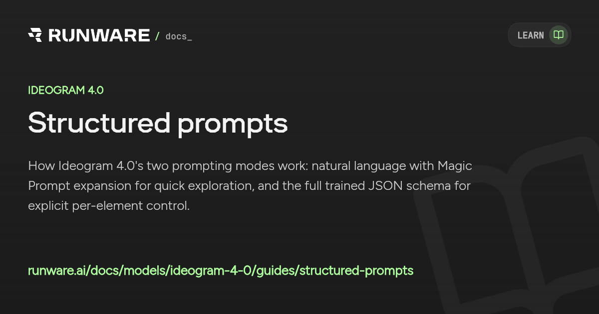 Structured prompts — Ideogram 4.0 API | Runware Docs