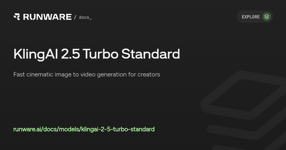 KlingAI 2.5 Turbo Standard API Examples | Runware Docs