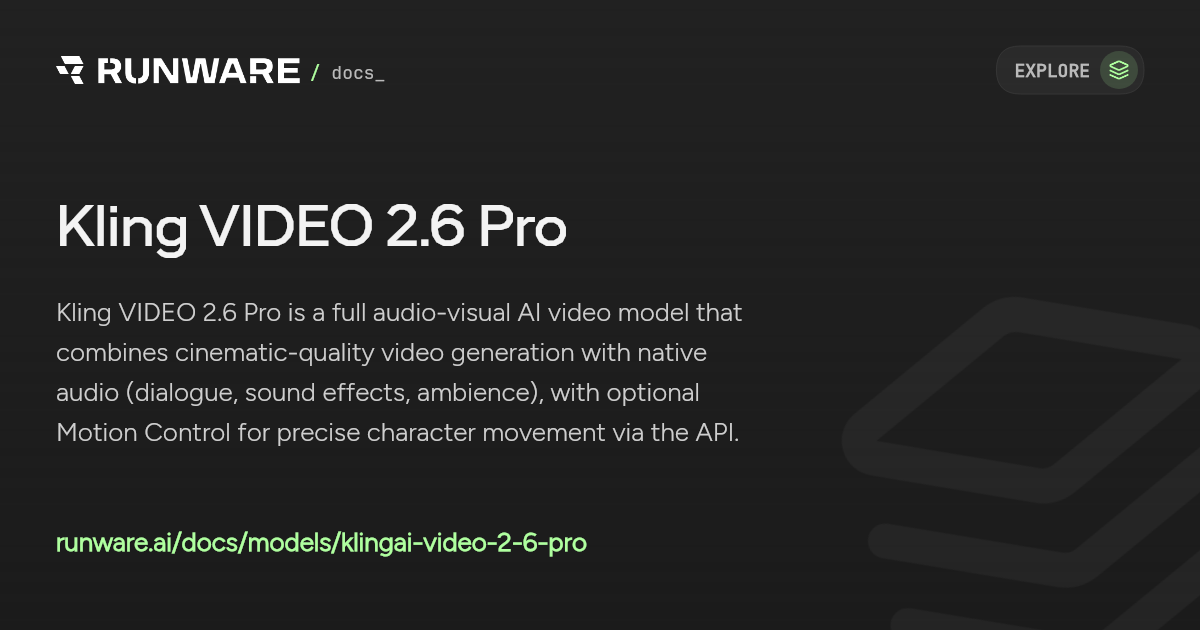 Kling VIDEO 2.6 Pro API Examples | Runware Docs