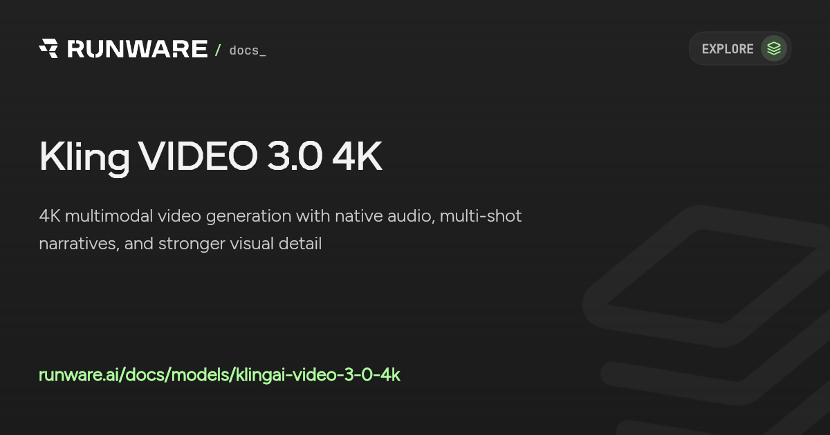Kling VIDEO 3.0 4K API | Runware Docs