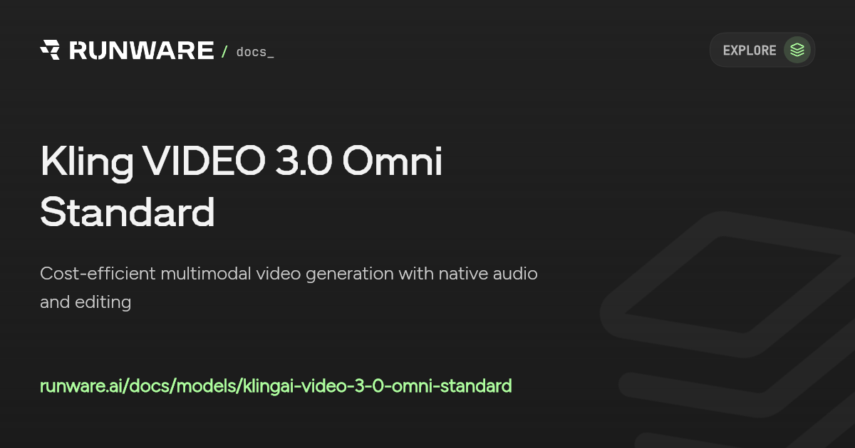 Kling VIDEO 3.0 Omni Standard API | Runware Docs