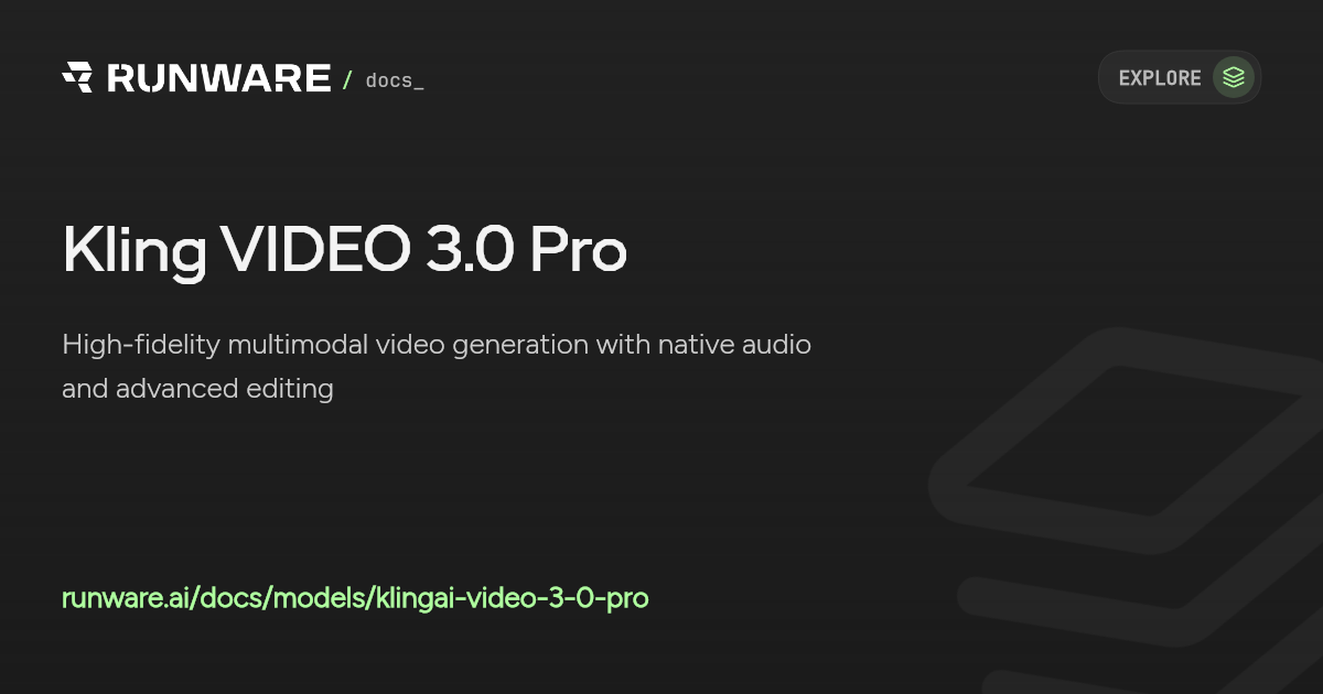 Kling VIDEO 3.0 Pro API | Runware Docs