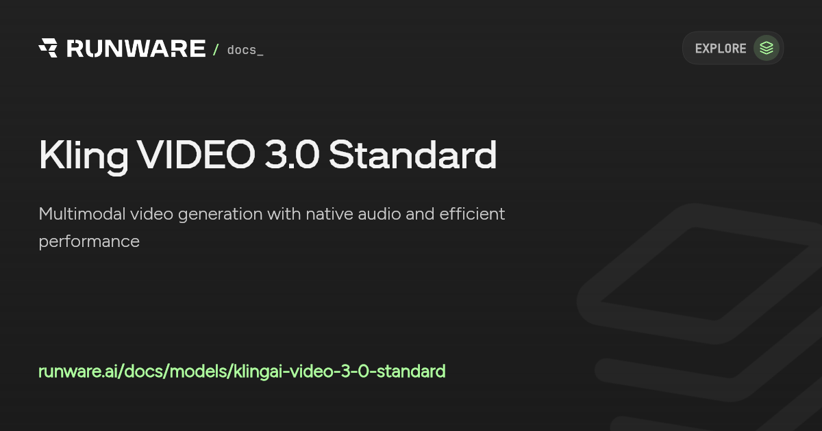 Kling VIDEO 3.0 Standard API | Runware Docs