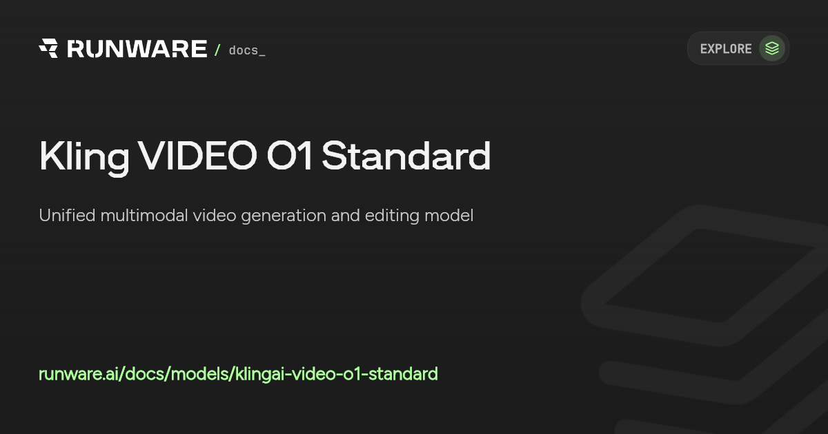 Kling VIDEO O1 Standard API Examples | Runware Docs