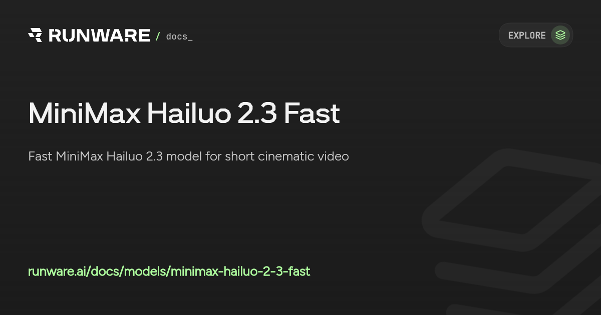 MiniMax Hailuo 2.3 Fast API Examples | Runware Docs