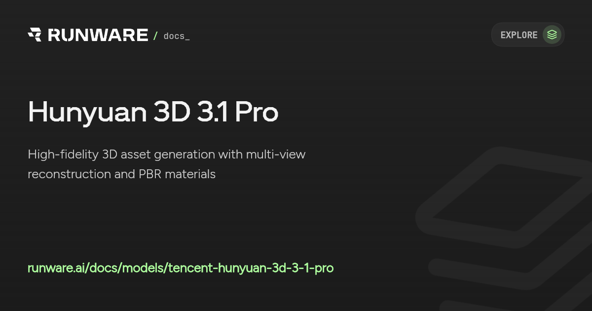 Hunyuan 3D 3.1 Pro API | Runware Docs