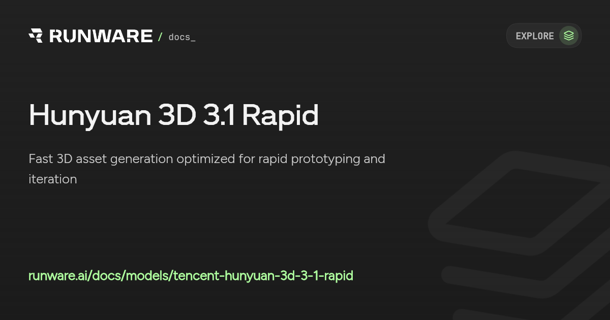 Hunyuan 3D 3.1 Rapid API Examples | Runware Docs