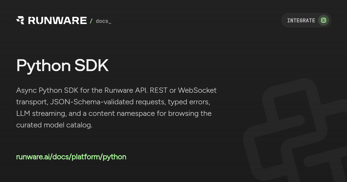 Python Platform Homepage Python SDK | Runware Docs