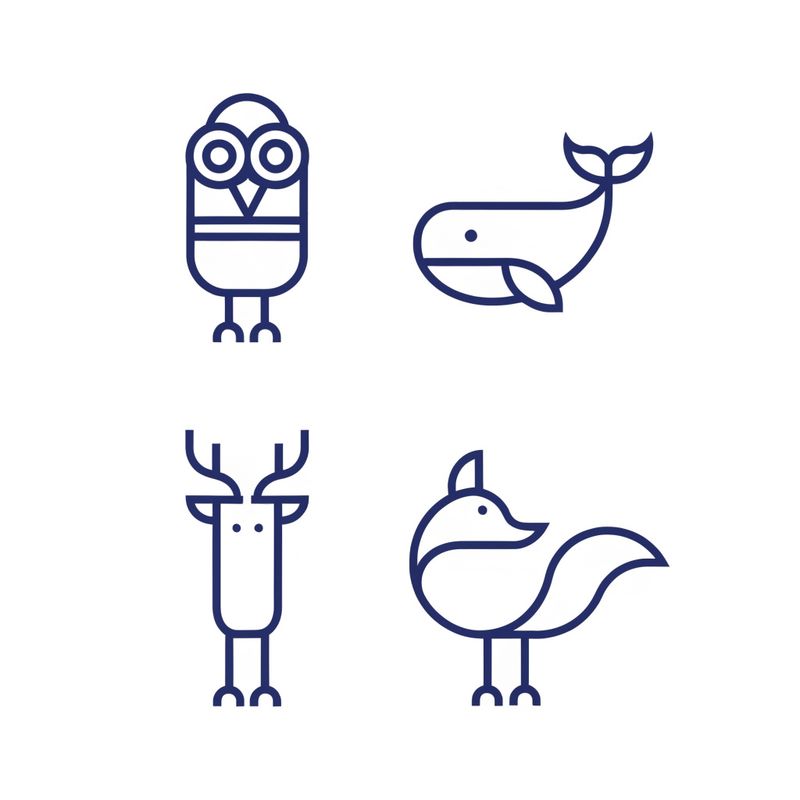 A set of four minimalist animal logos in a consistent geometric style
