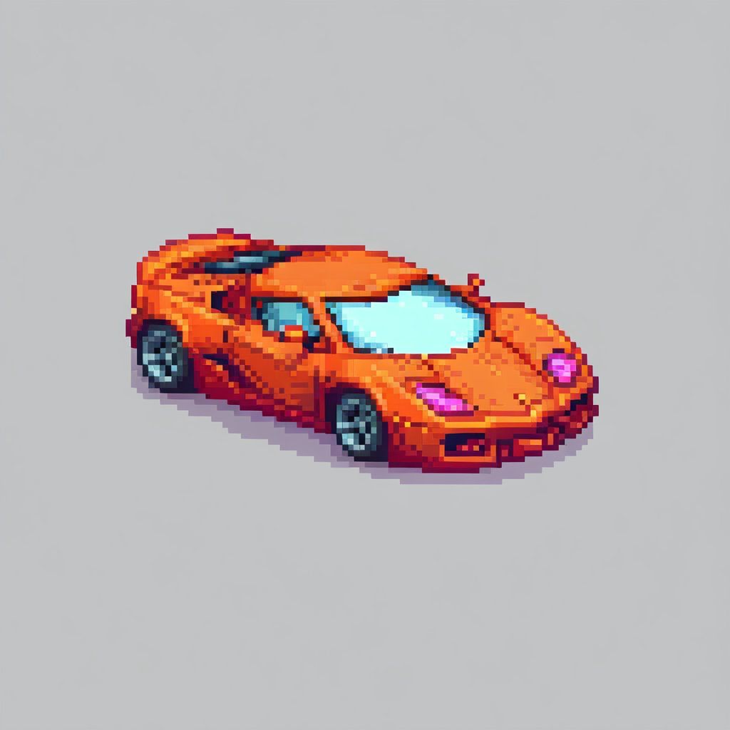 A supercar rendered in pixel art style