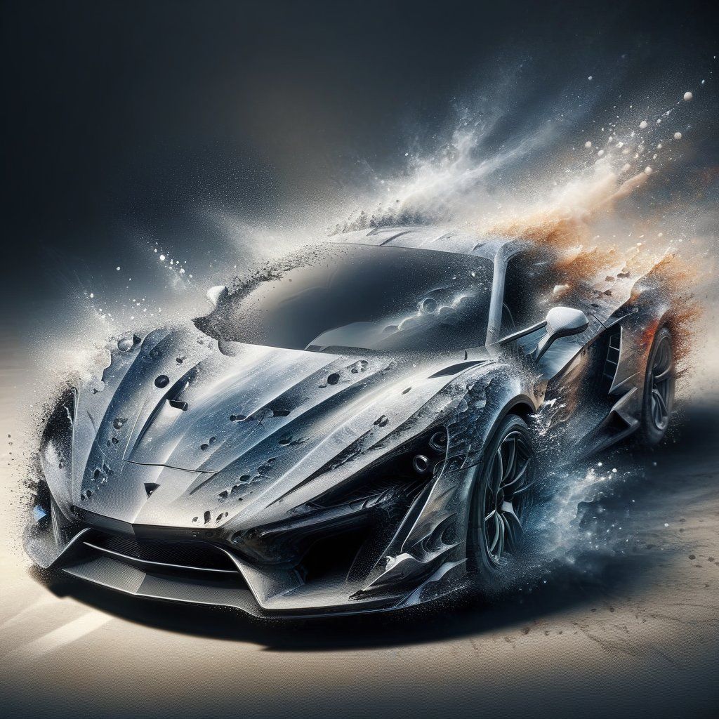 A supercar with a dissolving particle effect