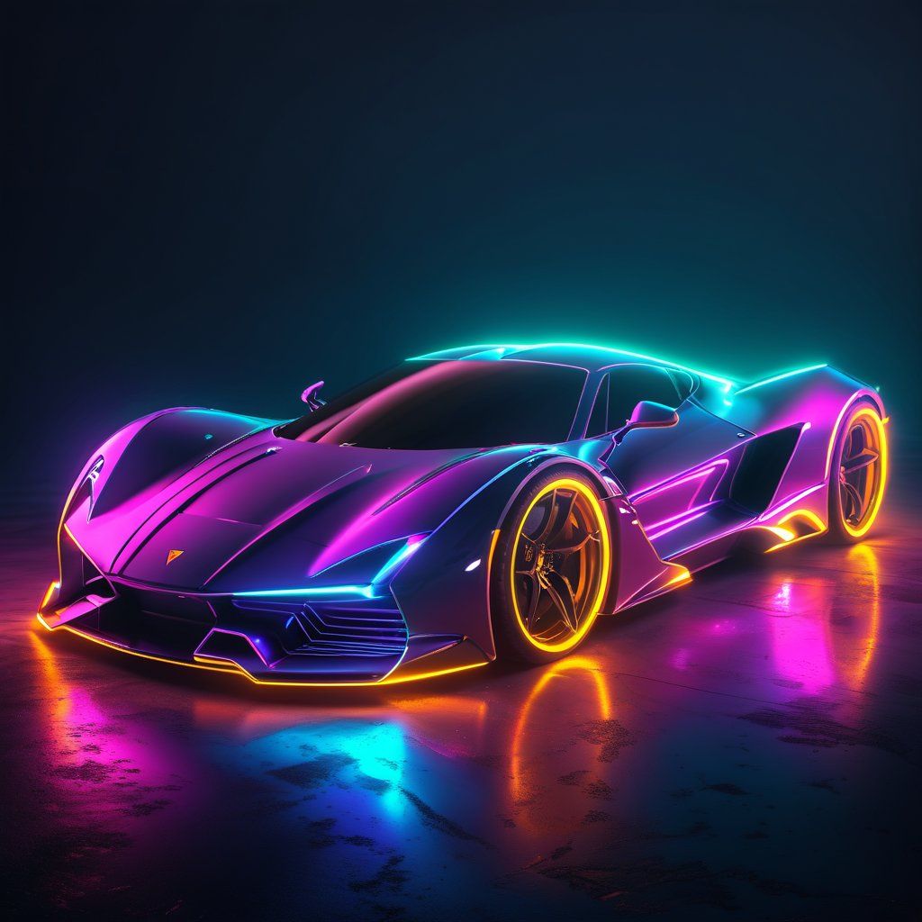 A supercar with glowing neon outlines