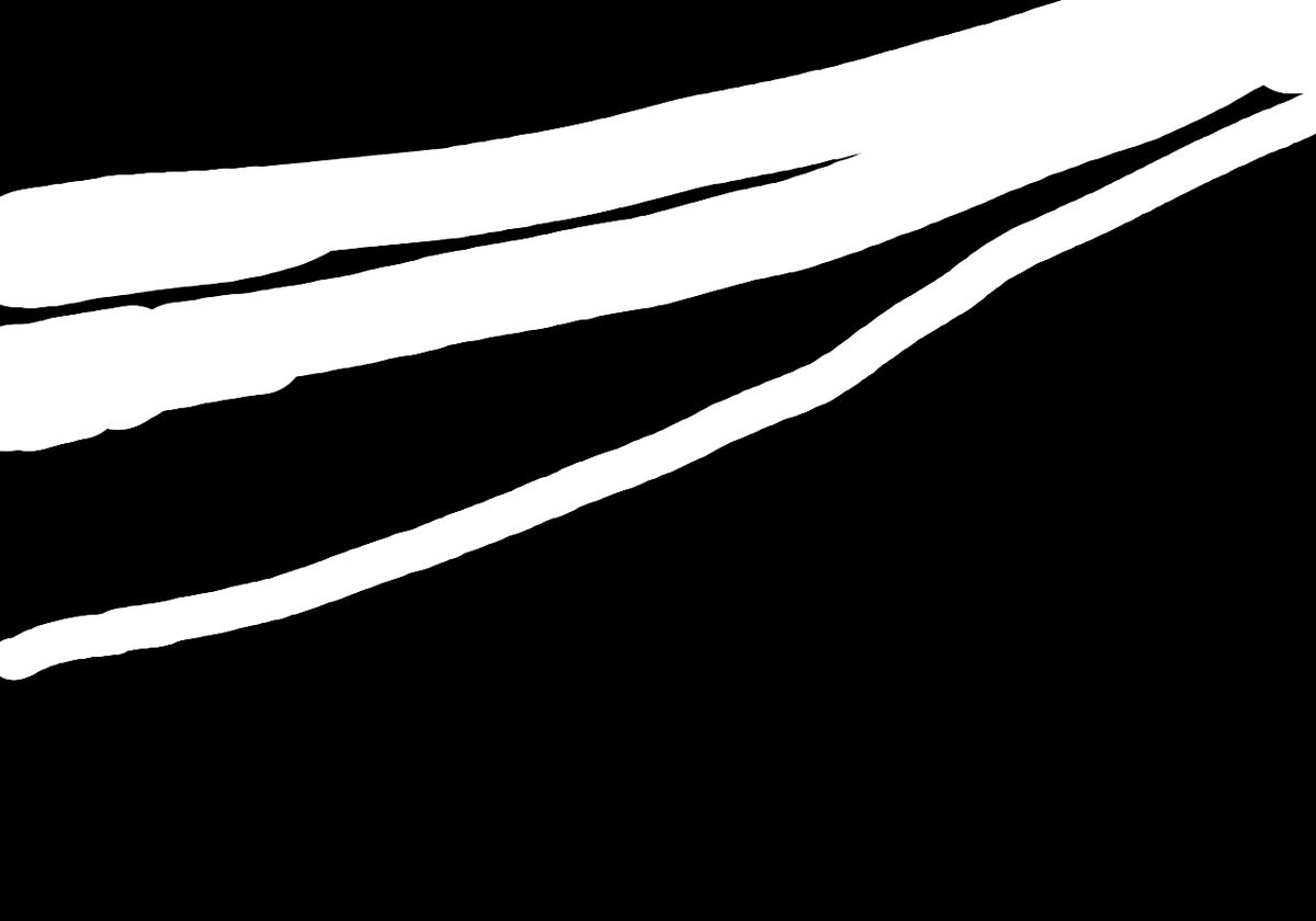 Binary mask with thin white horizontal strips covering the power lines
