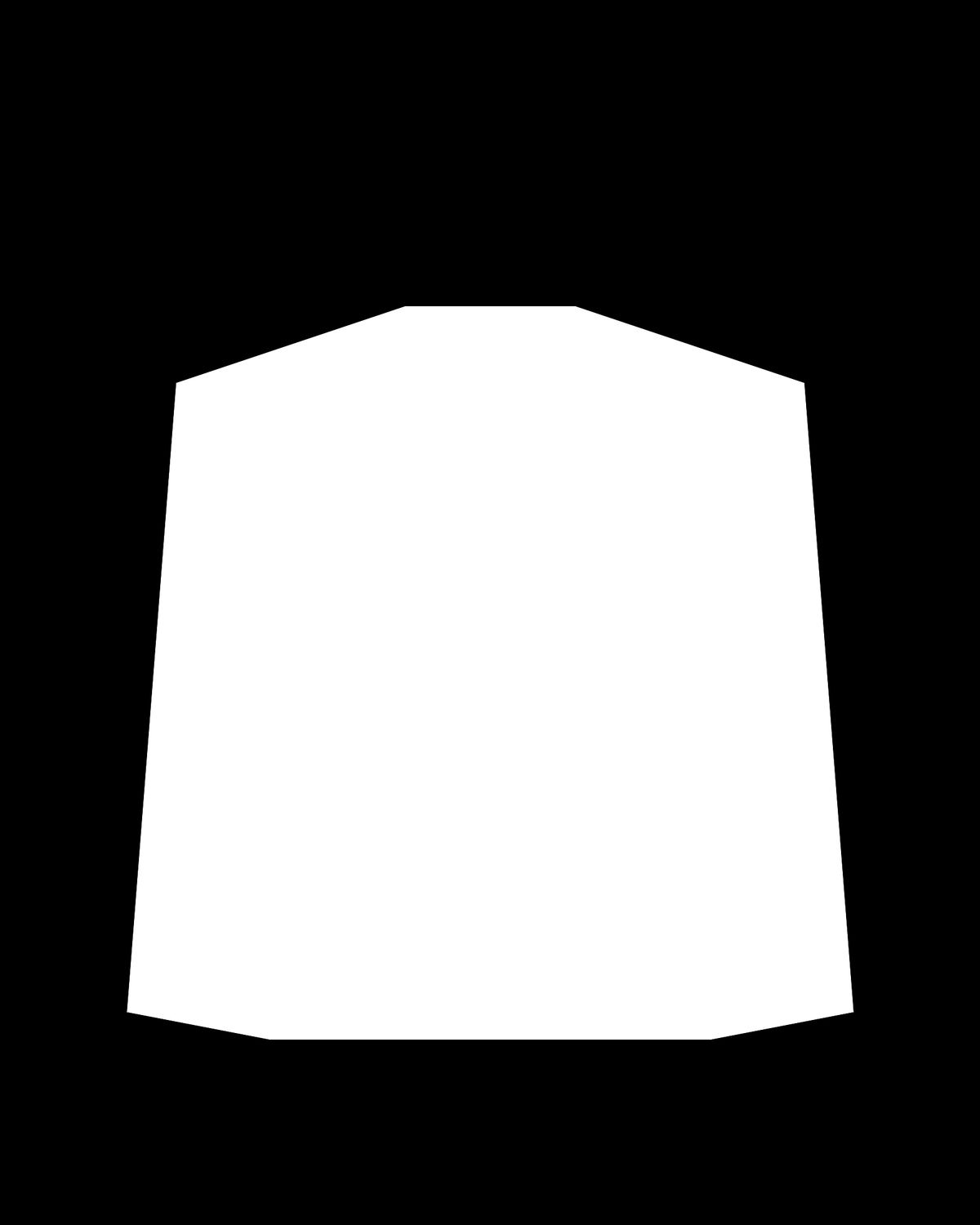 The mask for the colorways: a black frame with a white polygon covering the torso and arms, below the neck