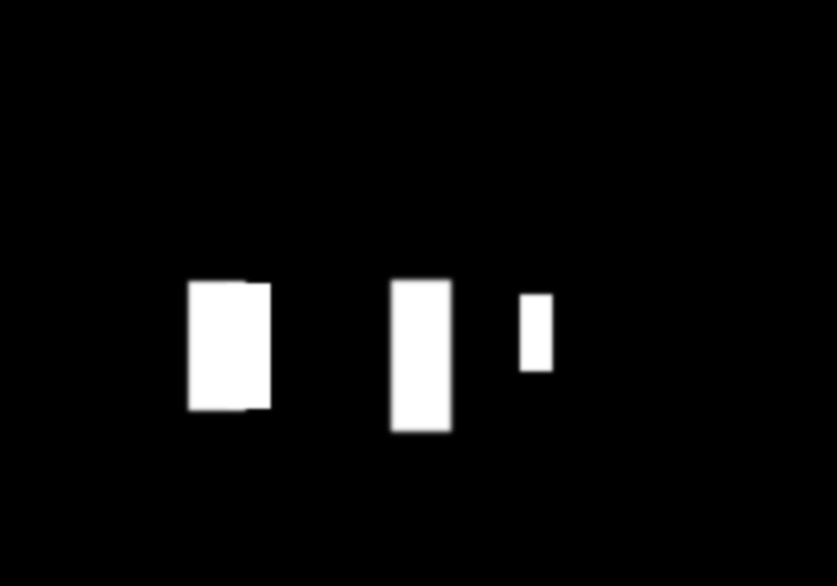 Binary mask with white silhouettes covering the four visitors