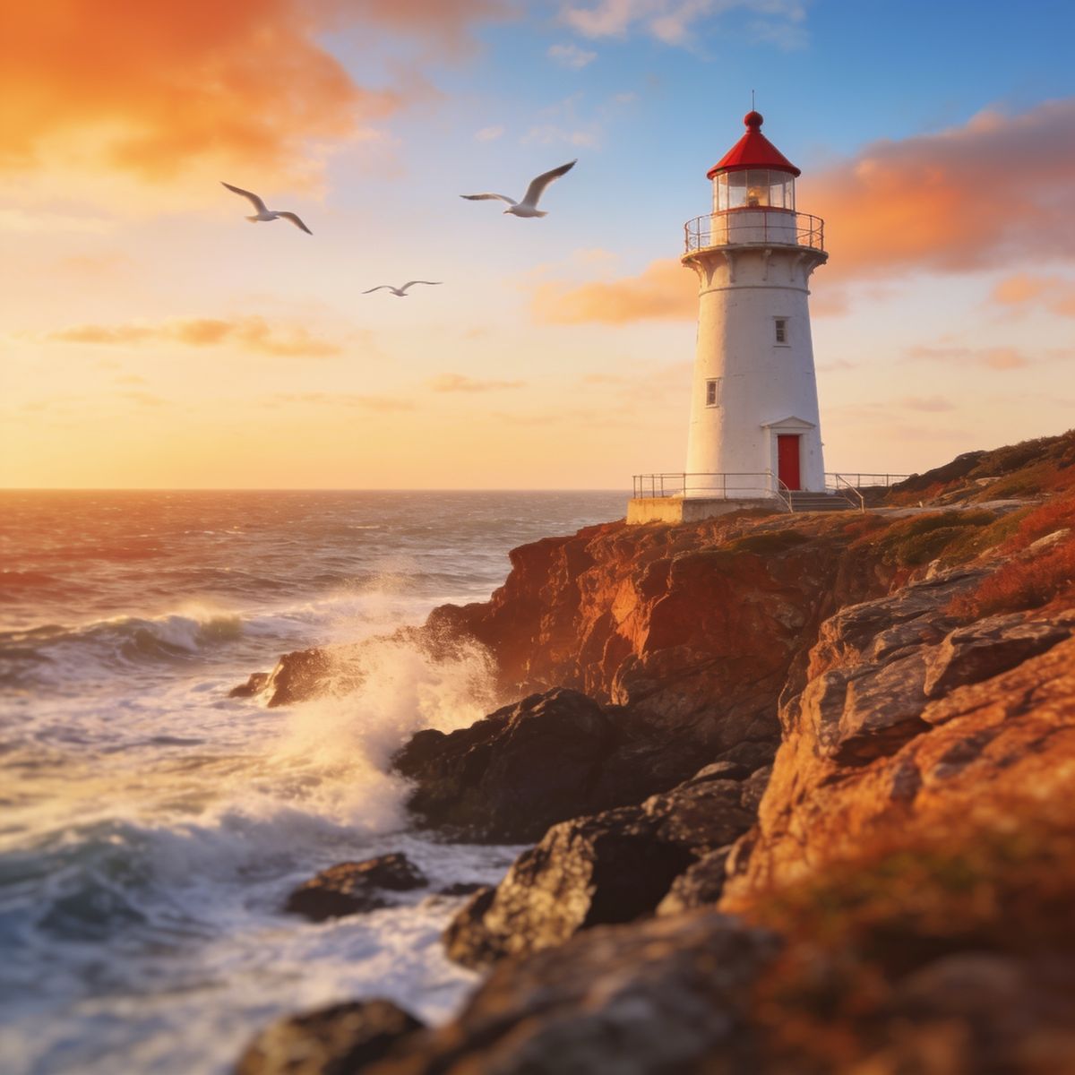 A lighthouse on a rocky coast