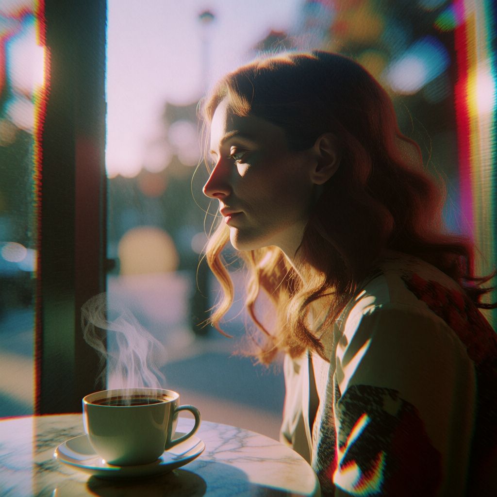 A woman rendered in retro web style with pixelated textures and early-internet color palette