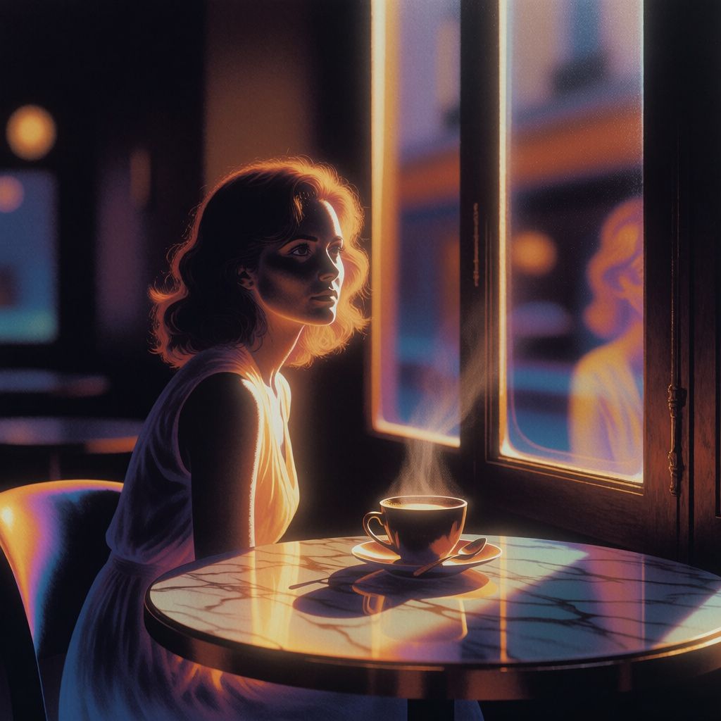 A woman rendered in thermal airbrush style with smooth gradients and warm tones